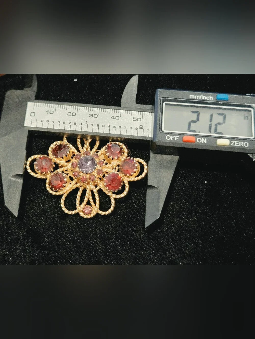 Vintage Gold-Tone Purple & Garnet Color  Floral Brooch - Women Jewelry